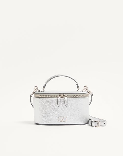 Valentino Garavani - Vlogo Signature Mini Vanity Bag In Laminated Grainy Calfskin - Silver - Woman - Clutches